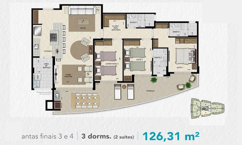 Apartamento Tipo Planta 126,31